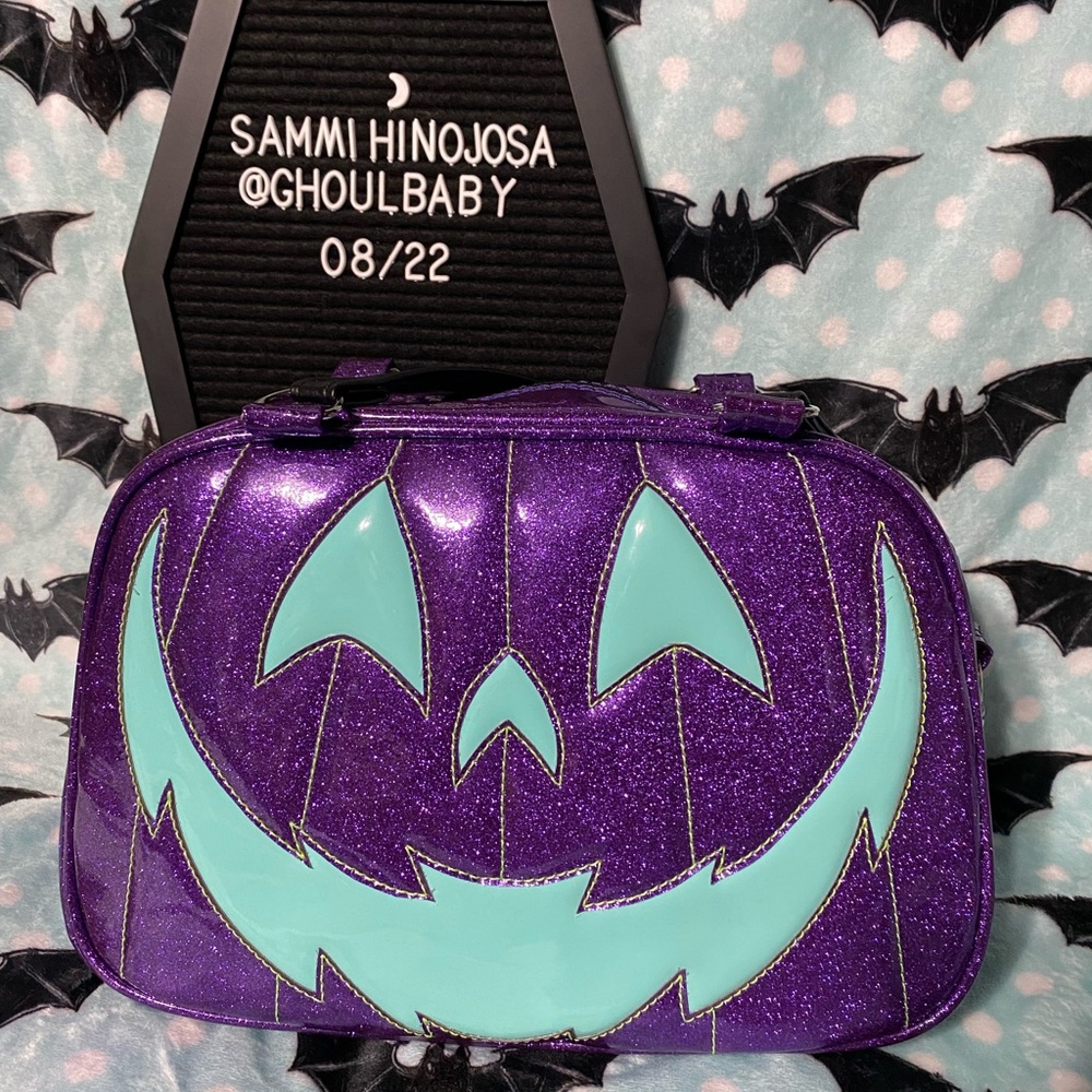 Love Pain and Stitches Purple Glitter Blue Patent Boxy
